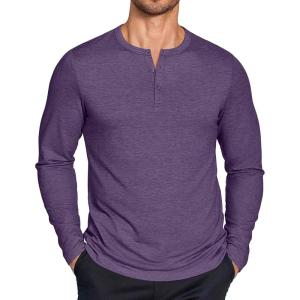 imageCOOFANDY Henley Shirts for Men Long Sleeve T Shirts Textured Casual Stretch Fashion Pullover Lightweight Fall TopsPurple