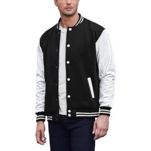 imageCOOFANDY Mens Fashion Varsity Jacket Causal Slim Fit Cotton Letterman Baseball Bomber JacketsBlackwhite Sleeve