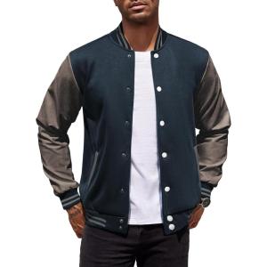 imageCOOFANDY Mens Fashion Varsity Jacket Causal Slim Fit Cotton Letterman Baseball Bomber JacketsNavygrey