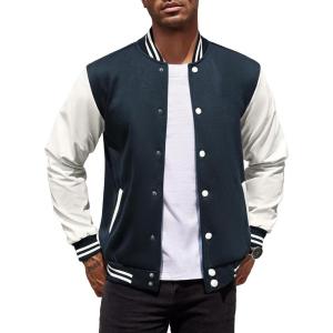 imageCOOFANDY Mens Fashion Varsity Jacket Causal Slim Fit Cotton Letterman Baseball Bomber JacketsNavywhite Sleeve