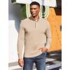 imageCOOFANDY Mens Quarter Button Sweater Mock Neck Textured Knitted PulloverBeige
