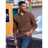 imageCOOFANDY Mens Quarter Button Sweater Mock Neck Textured Knitted PulloverCoffee