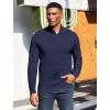 imageCOOFANDY Mens Quarter Button Sweater Mock Neck Textured Knitted PulloverNavy Blue