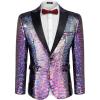 imageCOOFANDY Mens Shiny Sequin Blazer Tuxedo Party Dinner Prom One Button Suit JacketBlue Purple