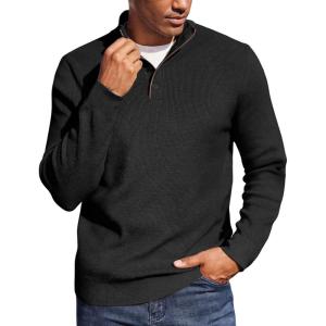 imageCOOFANDY Mens Quarter Button Sweater Mock Neck Textured Knitted PulloverBlack