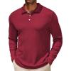 imageCOOFANDY Mens Casual Polo Shirts Long Sleeve Textured Knit Tee Shirt Wrok TshirtsRed