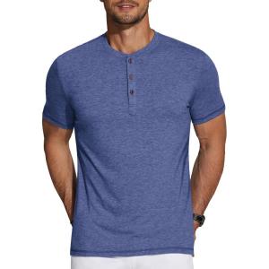 imageCOOFANDY Mens Henley Shirts Short Sleeve Casual Basic Tee Summer Button Henley Soild T ShirtsDeep Blue