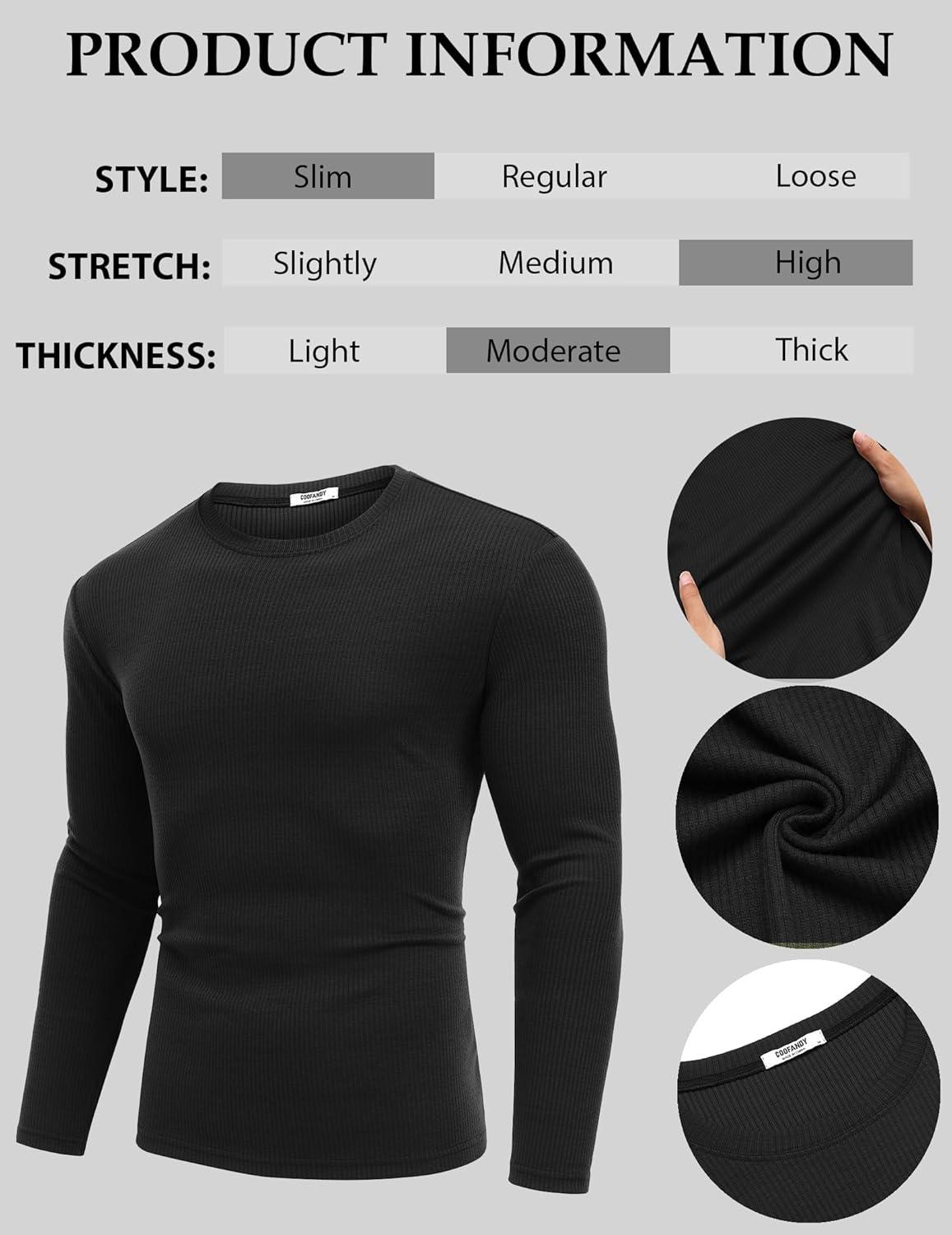 imageCOOFANDY Crewneck Sweaters for Men Slim Fit Long Sleeve Pullover Sweater Ribbed Knitted Lightweight TopsAll Black