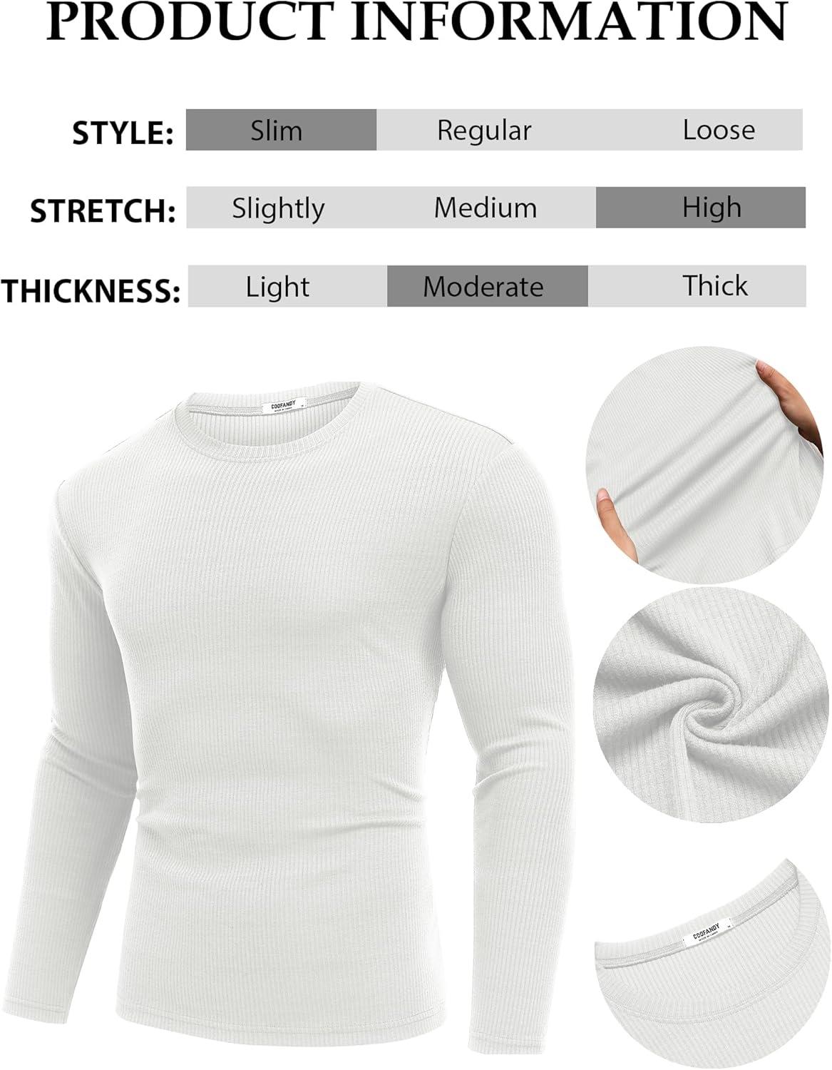 imageCOOFANDY Crewneck Sweaters for Men Slim Fit Long Sleeve Pullover Sweater Ribbed Knitted Lightweight TopsAll White