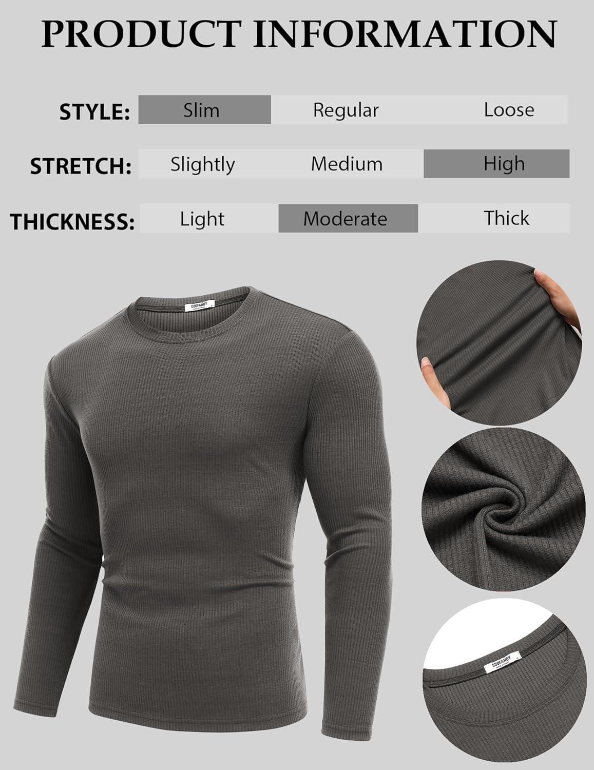 imageCOOFANDY Crewneck Sweaters for Men Slim Fit Long Sleeve Pullover Sweater Ribbed Knitted Lightweight TopsDark Grey