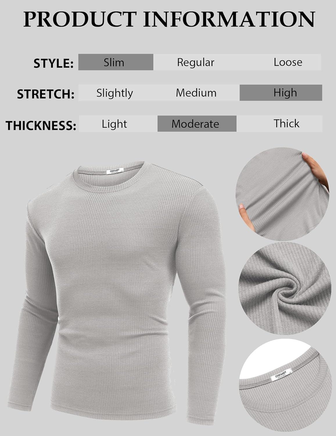 imageCOOFANDY Crewneck Sweaters for Men Slim Fit Long Sleeve Pullover Sweater Ribbed Knitted Lightweight TopsLight Grey