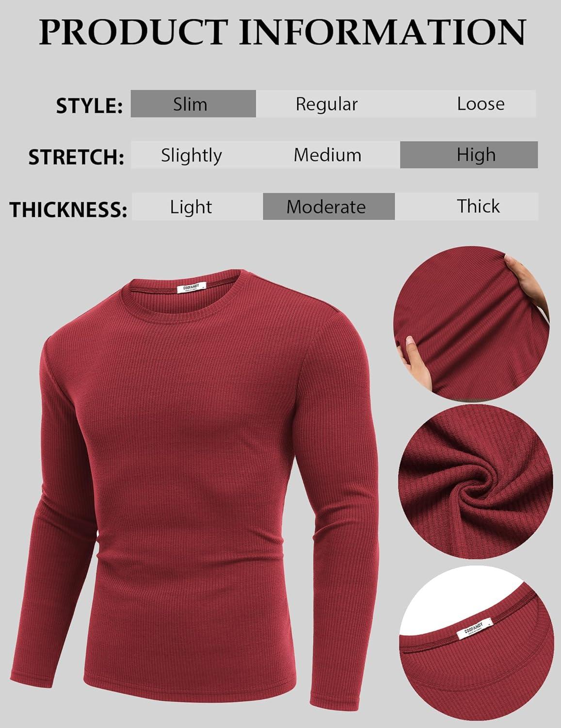 imageCOOFANDY Crewneck Sweaters for Men Slim Fit Long Sleeve Pullover Sweater Ribbed Knitted Lightweight TopsRed