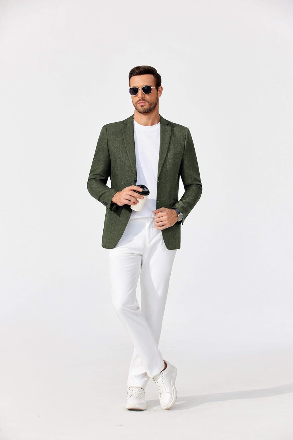 imageCOOFANDY Mens Blazer Casual Sport Coats Two Buttons Lightweight Suit JacketArmy Green