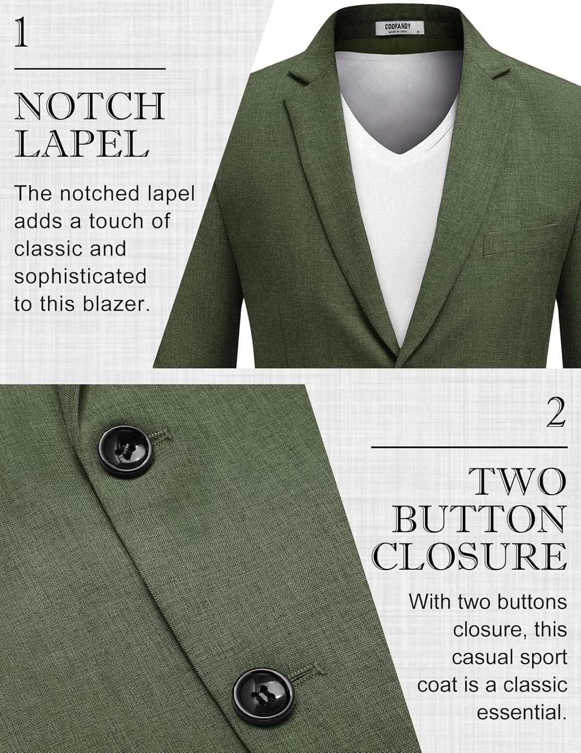 imageCOOFANDY Mens Blazer Casual Sport Coats Two Buttons Lightweight Suit JacketArmy Green