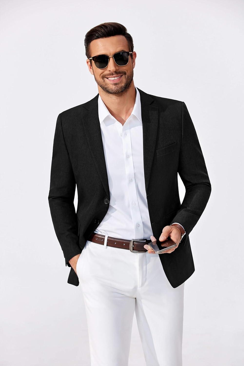 imageCOOFANDY Mens Blazer Casual Sport Coats Two Buttons Lightweight Suit JacketBlack