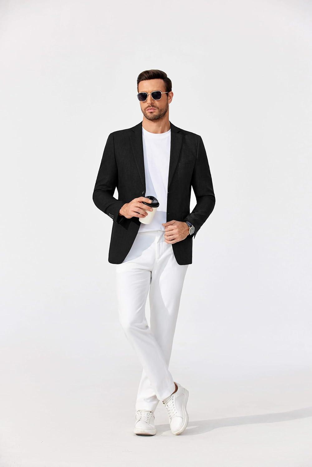 imageCOOFANDY Mens Blazer Casual Sport Coats Two Buttons Lightweight Suit JacketBlack