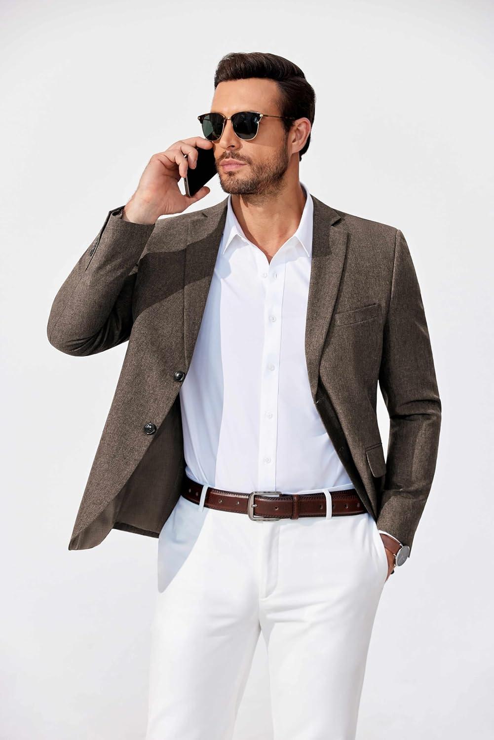 imageCOOFANDY Mens Blazer Casual Sport Coats Two Buttons Lightweight Suit JacketBrown