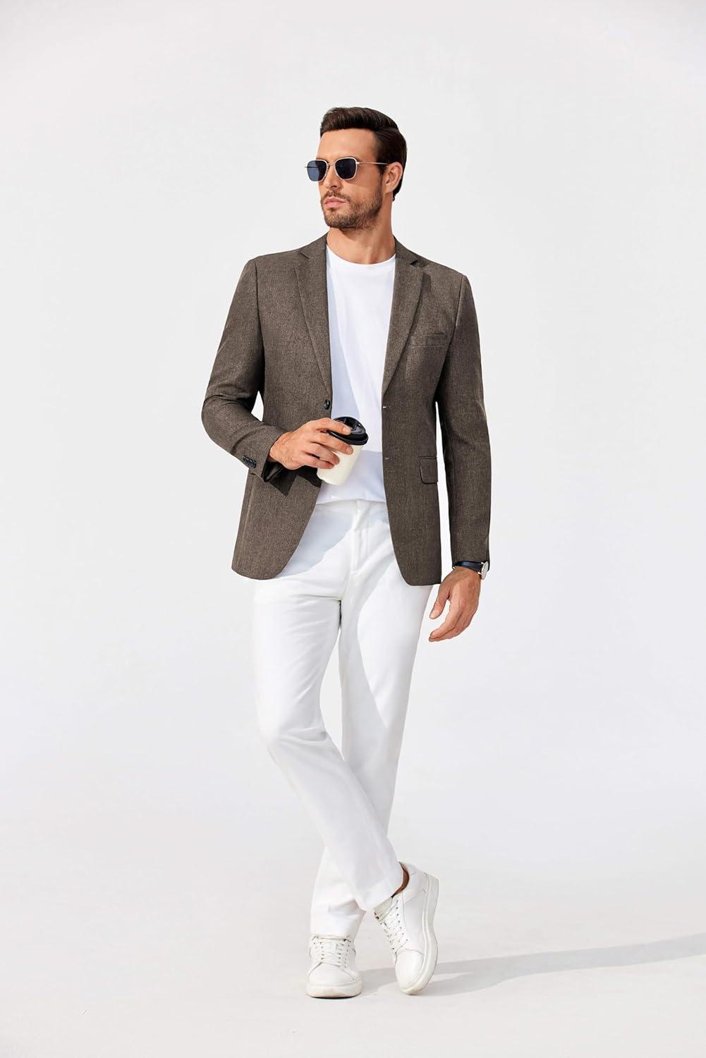 imageCOOFANDY Mens Blazer Casual Sport Coats Two Buttons Lightweight Suit JacketBrown