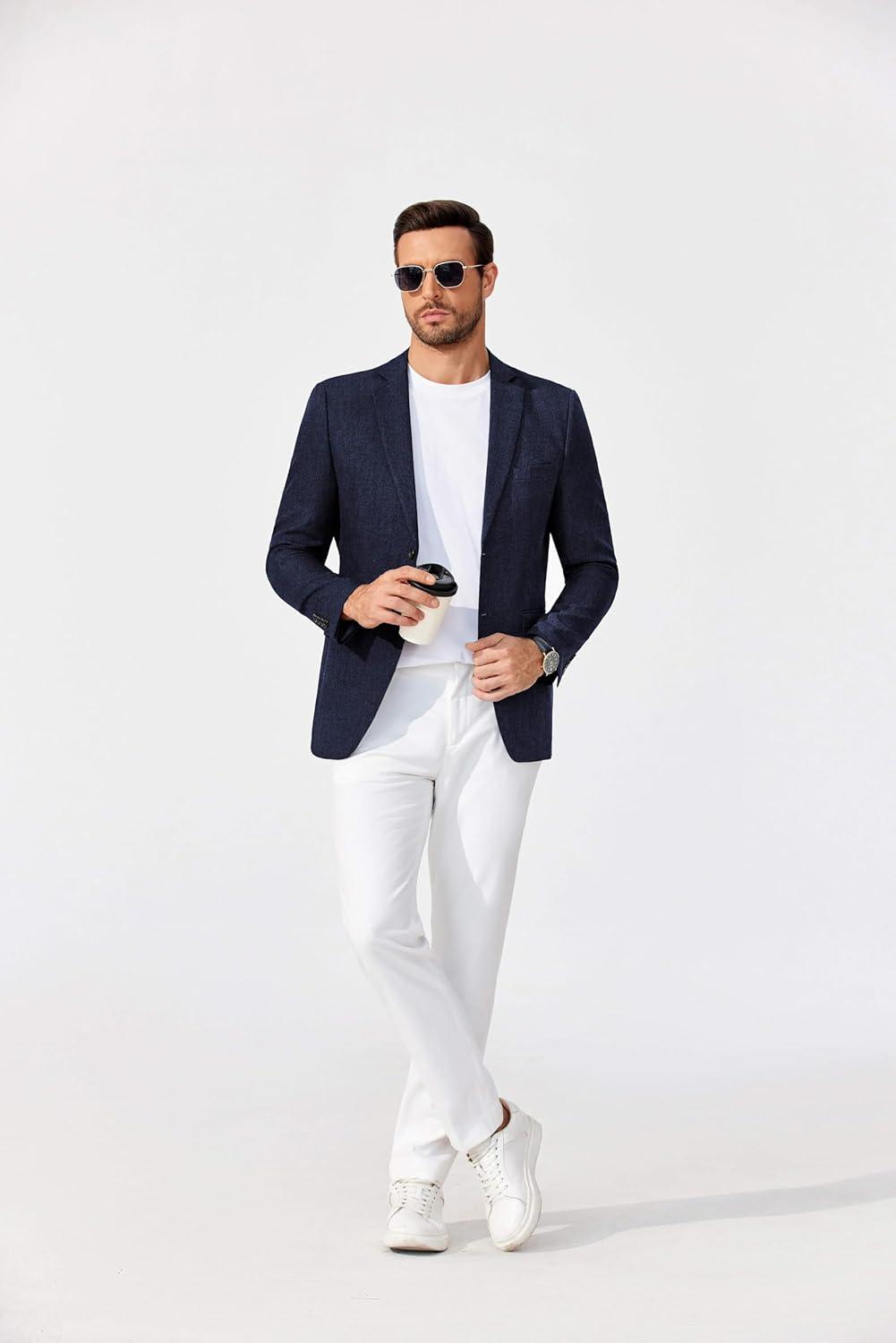 imageCOOFANDY Mens Blazer Casual Sport Coats Two Buttons Lightweight Suit JacketNavy Blue