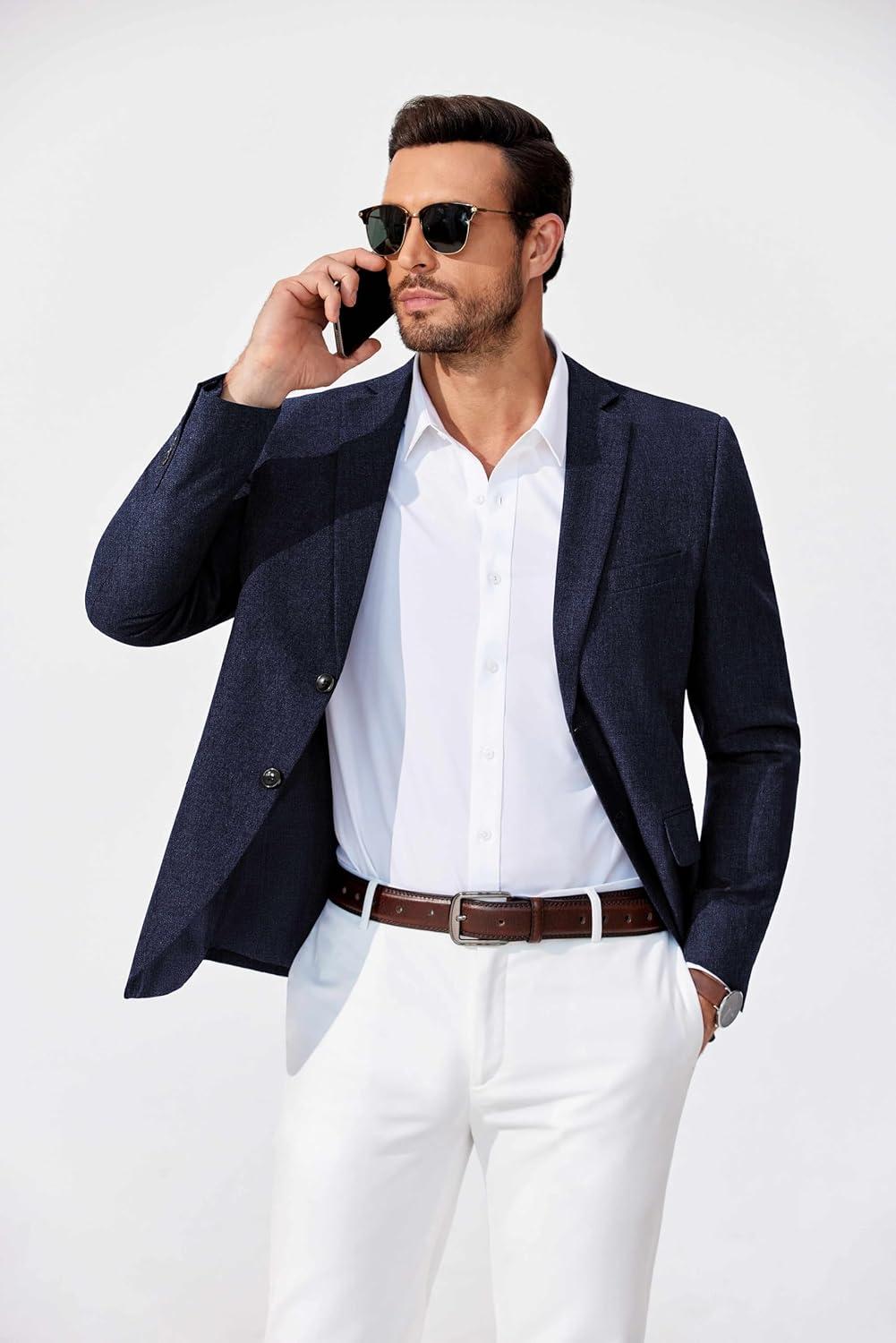 imageCOOFANDY Mens Blazer Casual Sport Coats Two Buttons Lightweight Suit JacketNavy Blue