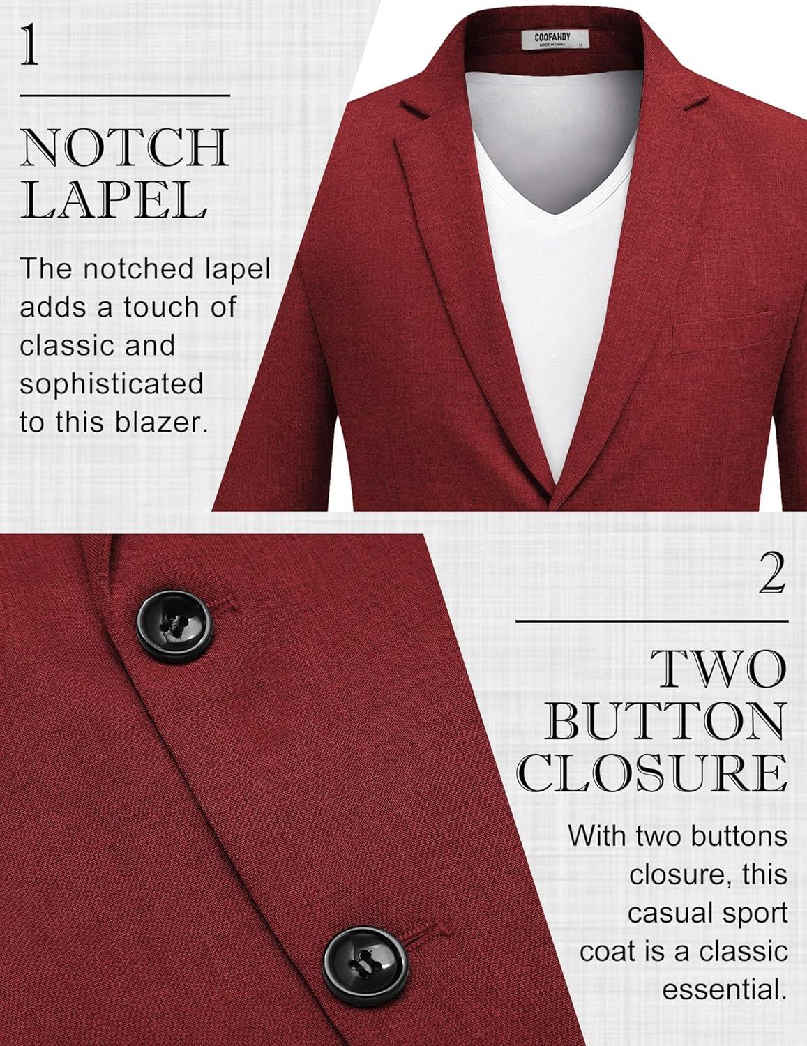 imageCOOFANDY Mens Blazer Casual Sport Coats Two Buttons Lightweight Suit JacketRed