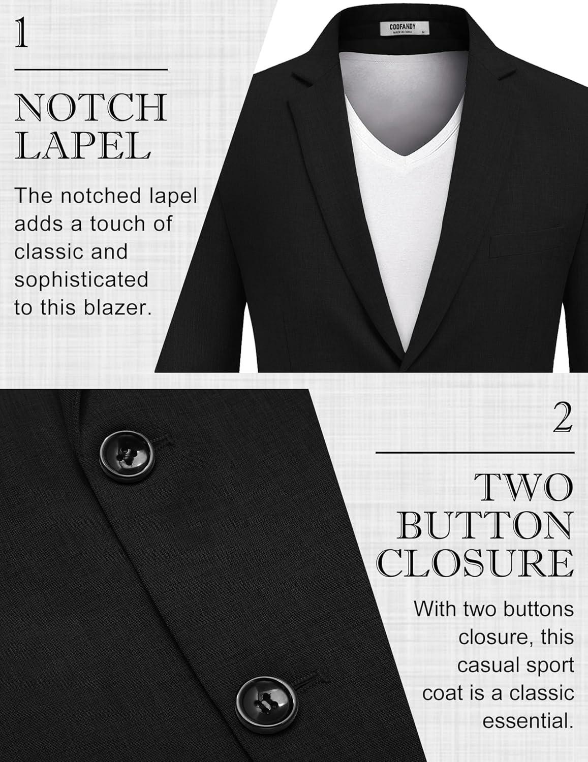 imageCOOFANDY Mens Blazer Casual Sport Coats Two Buttons Lightweight Suit JacketSolid Blazer  Black