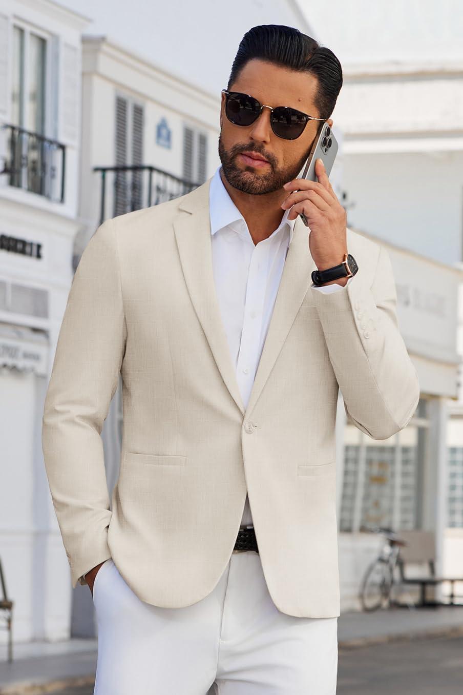imageCOOFANDY Mens Blazer Casual Suit Jacket Slim Fit One Button Sport Coats Lightweight Sports JacketBeige