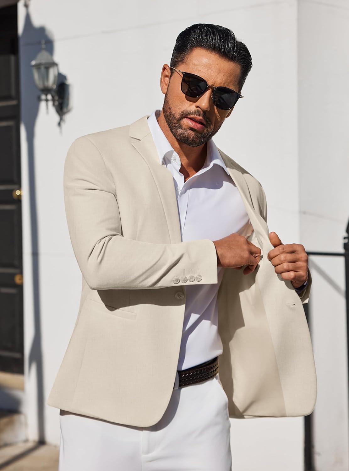 imageCOOFANDY Mens Blazer Casual Suit Jacket Slim Fit One Button Sport Coats Lightweight Sports JacketBeige