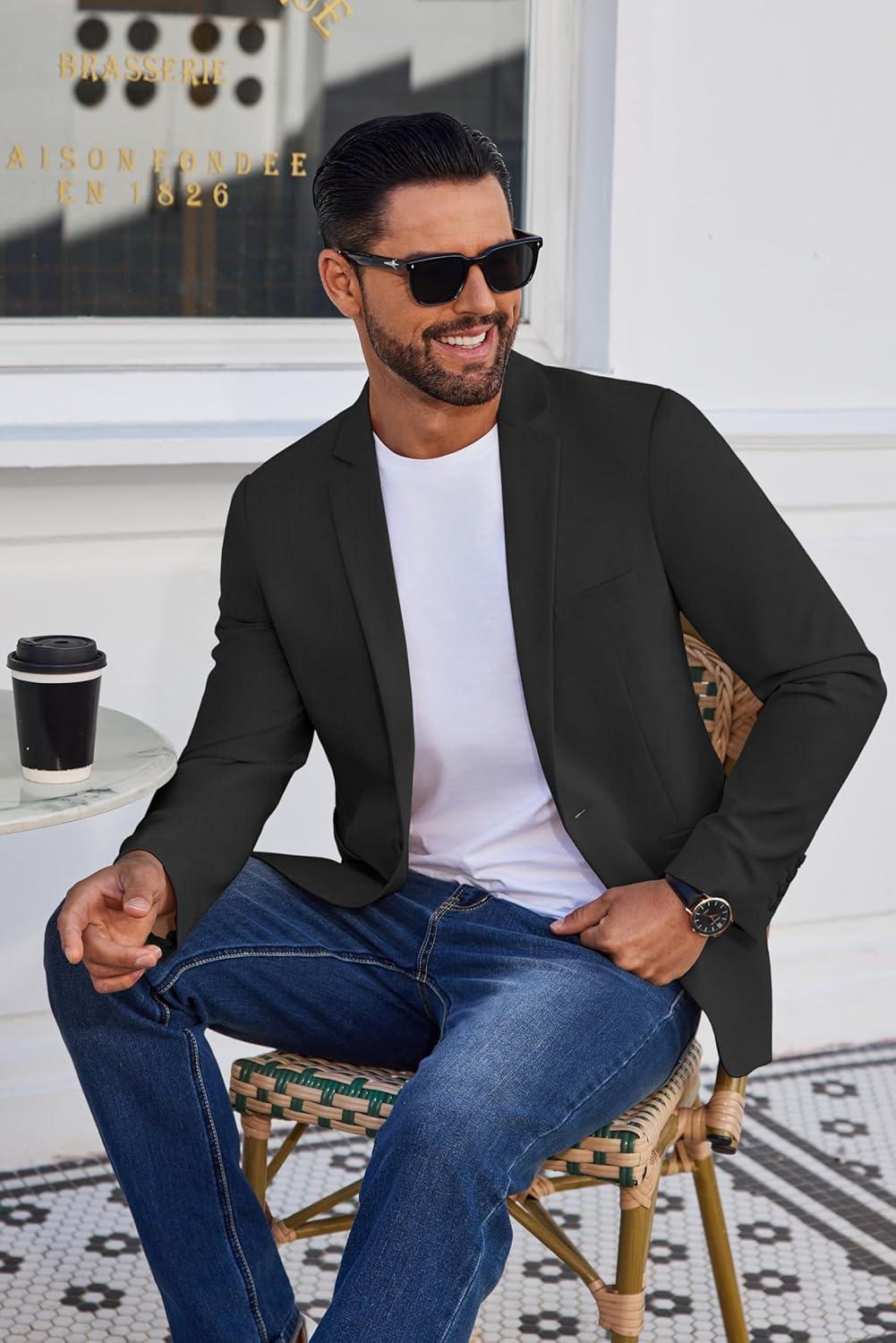 imageCOOFANDY Mens Blazer Casual Suit Jacket Slim Fit One Button Sport Coats Lightweight Sports JacketBlack