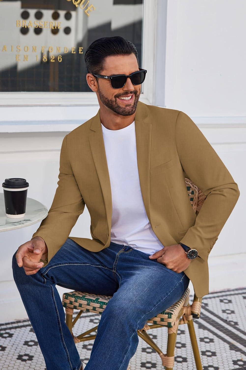 imageCOOFANDY Mens Blazer Casual Suit Jacket Slim Fit One Button Sport Coats Lightweight Sports JacketBrown