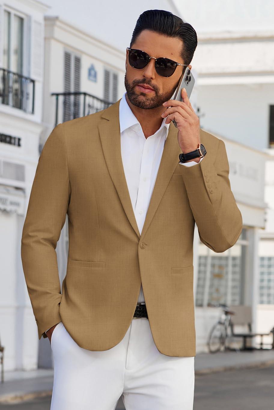 imageCOOFANDY Mens Blazer Casual Suit Jacket Slim Fit One Button Sport Coats Lightweight Sports JacketBrown