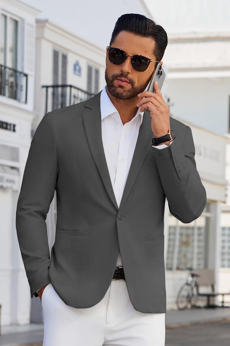 imageCOOFANDY Mens Blazer Casual Suit Jacket Slim Fit One Button Sport Coats Lightweight Sports JacketDark Grey