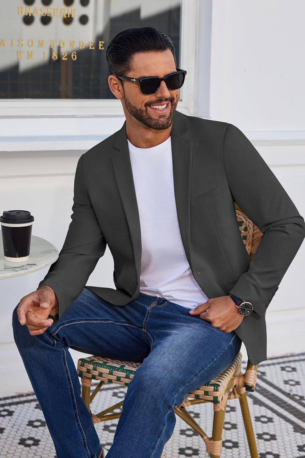 imageCOOFANDY Mens Blazer Casual Suit Jacket Slim Fit One Button Sport Coats Lightweight Sports JacketDark Grey