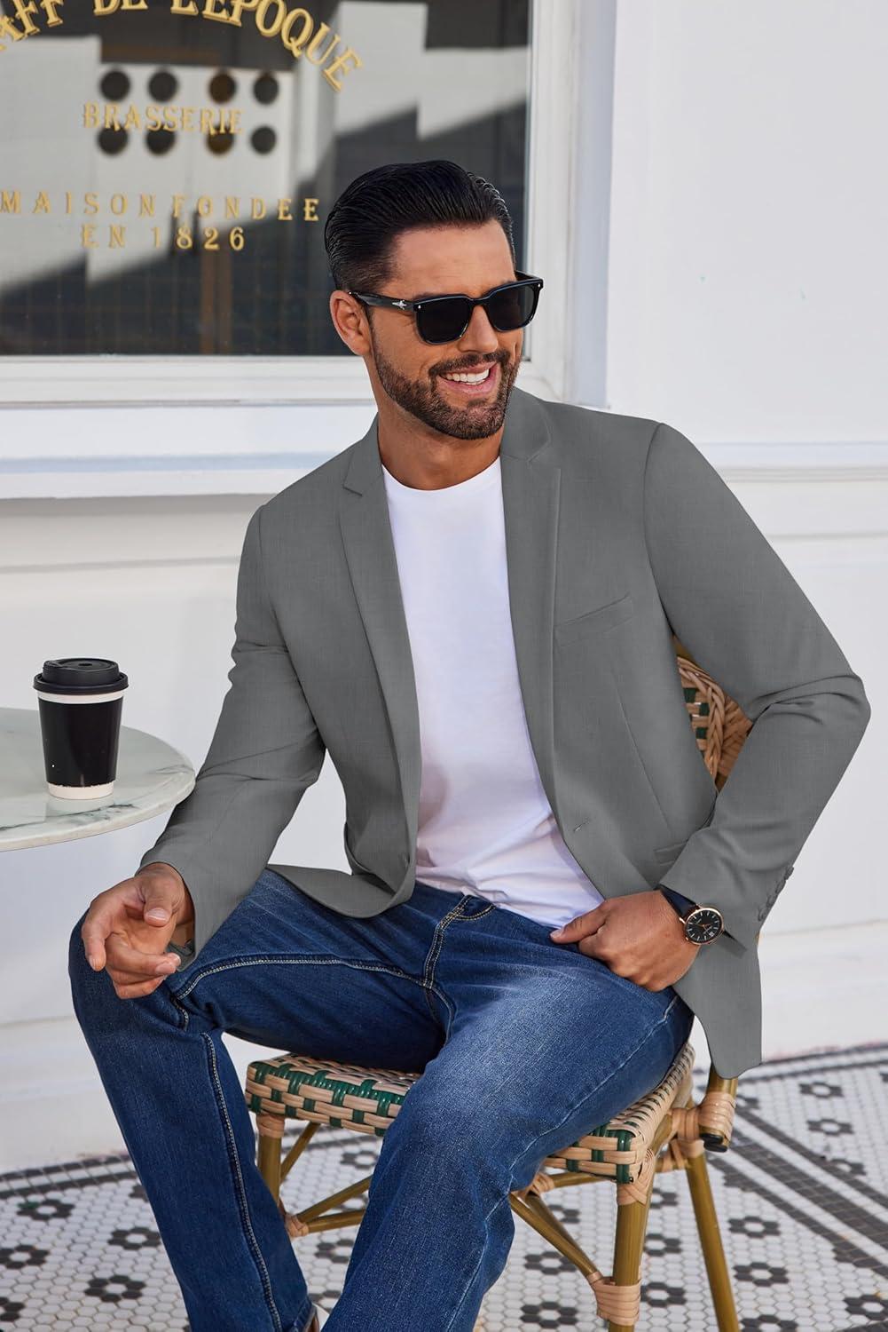 imageCOOFANDY Mens Blazer Casual Suit Jacket Slim Fit One Button Sport Coats Lightweight Sports JacketGrey