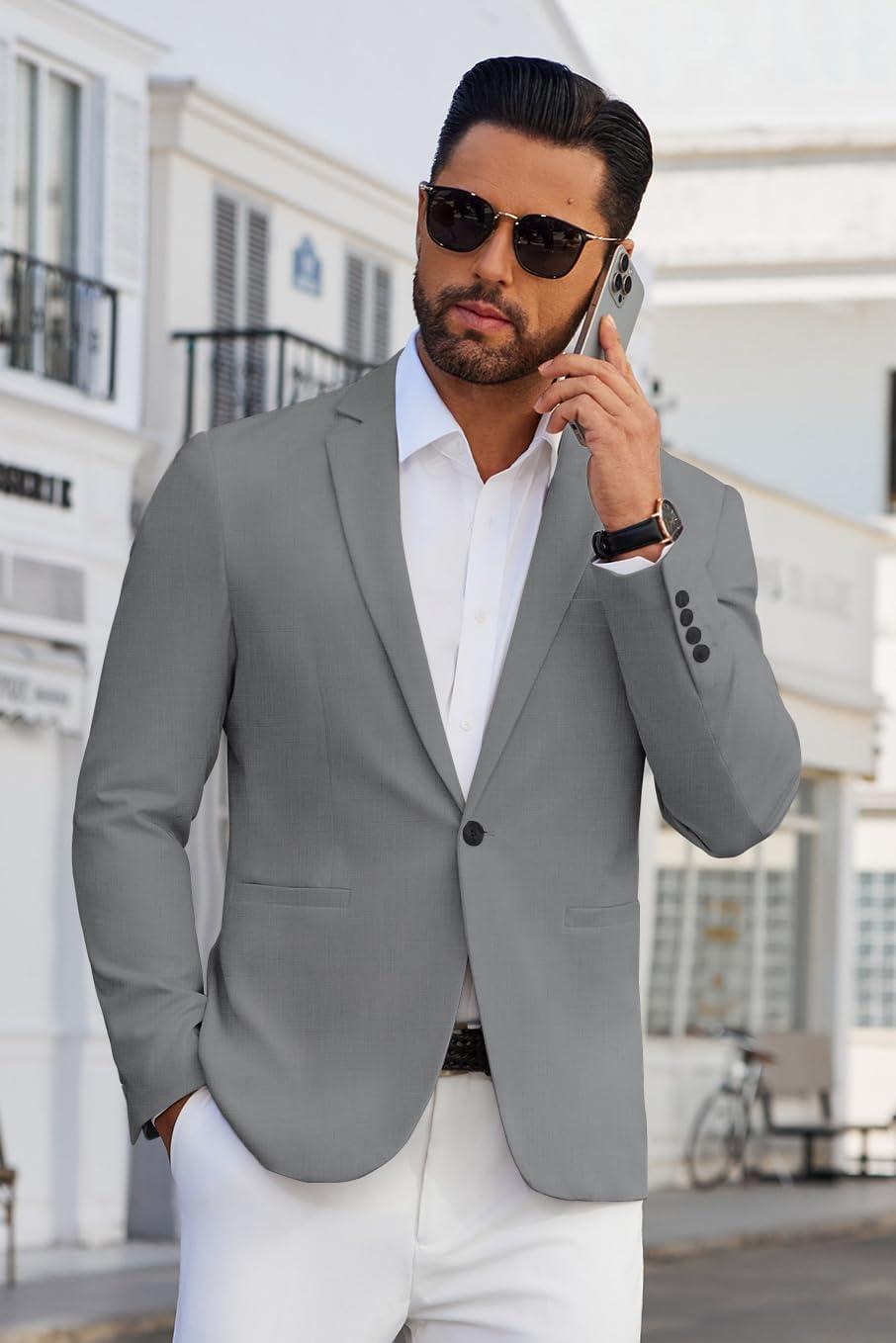 imageCOOFANDY Mens Blazer Casual Suit Jacket Slim Fit One Button Sport Coats Lightweight Sports JacketGrey