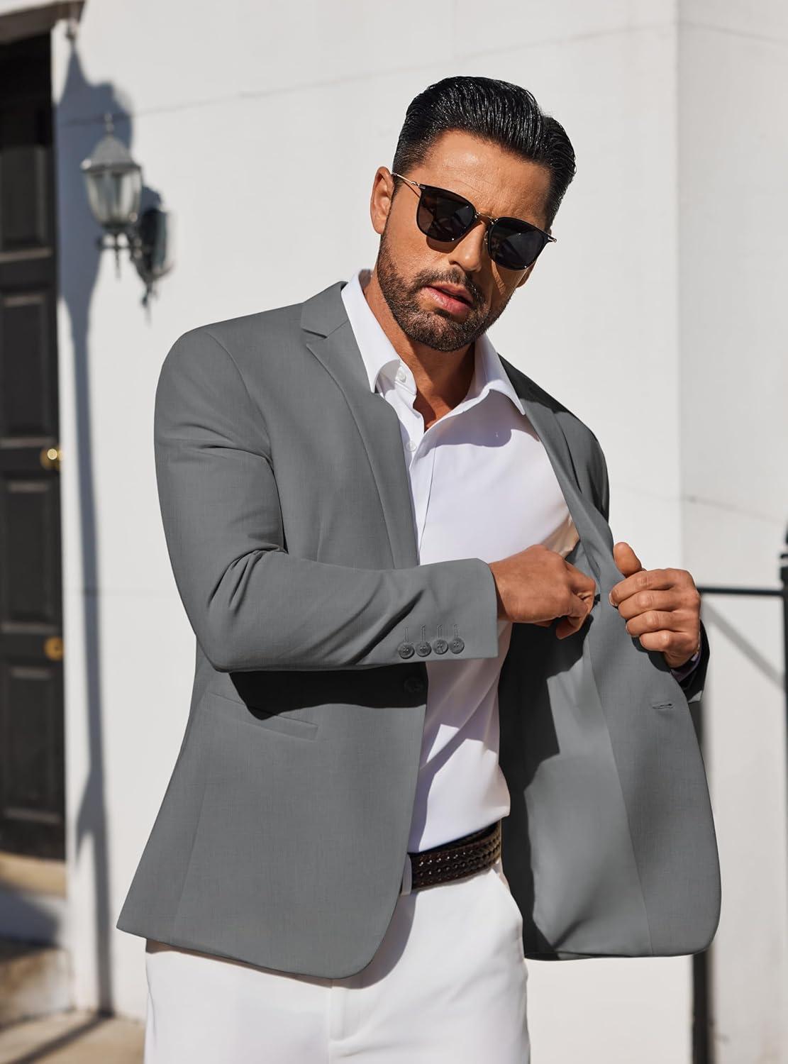 imageCOOFANDY Mens Blazer Casual Suit Jacket Slim Fit One Button Sport Coats Lightweight Sports JacketGrey