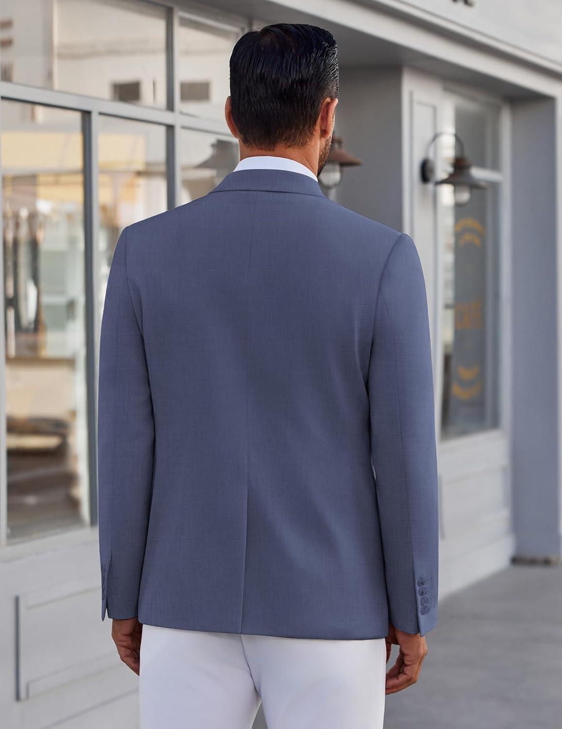 imageCOOFANDY Mens Blazer Casual Suit Jacket Slim Fit One Button Sport Coats Lightweight Sports JacketGrey Blue