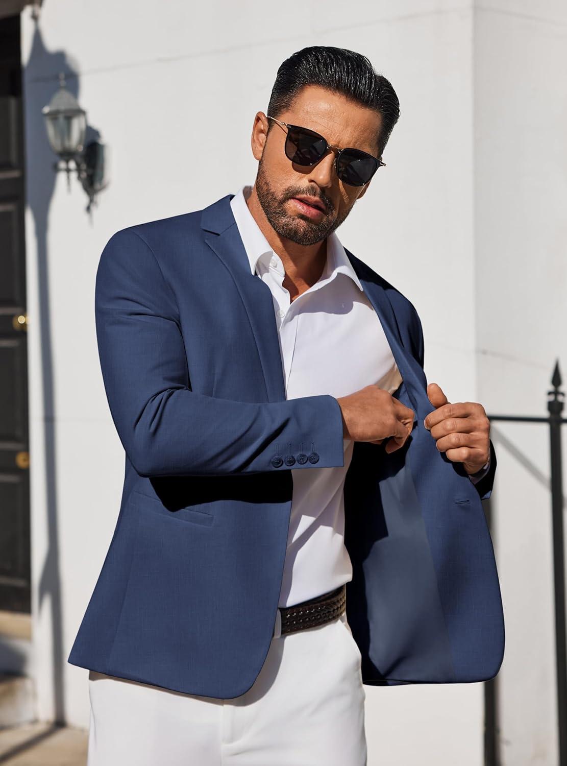 imageCOOFANDY Mens Blazer Casual Suit Jacket Slim Fit One Button Sport Coats Lightweight Sports JacketNavy Blue