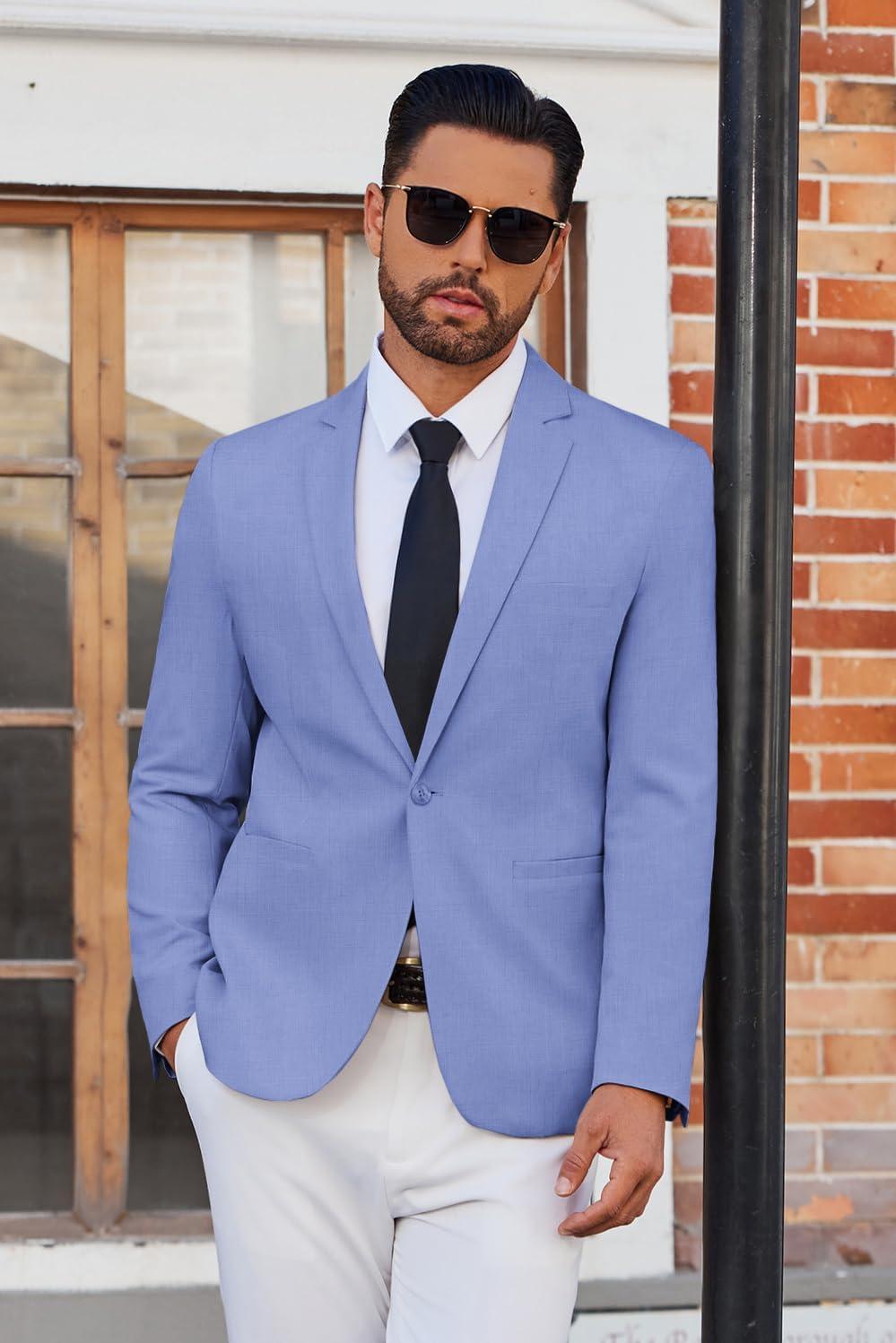 imageCOOFANDY Mens Blazer Casual Suit Jacket Slim Fit One Button Sport Coats Lightweight Sports JacketRoyal Blue