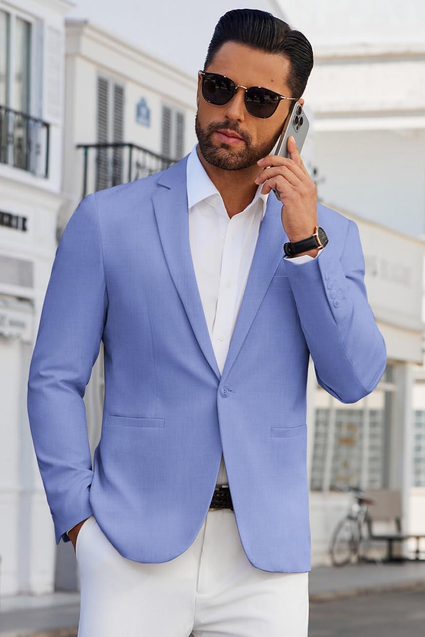 imageCOOFANDY Mens Blazer Casual Suit Jacket Slim Fit One Button Sport Coats Lightweight Sports JacketRoyal Blue