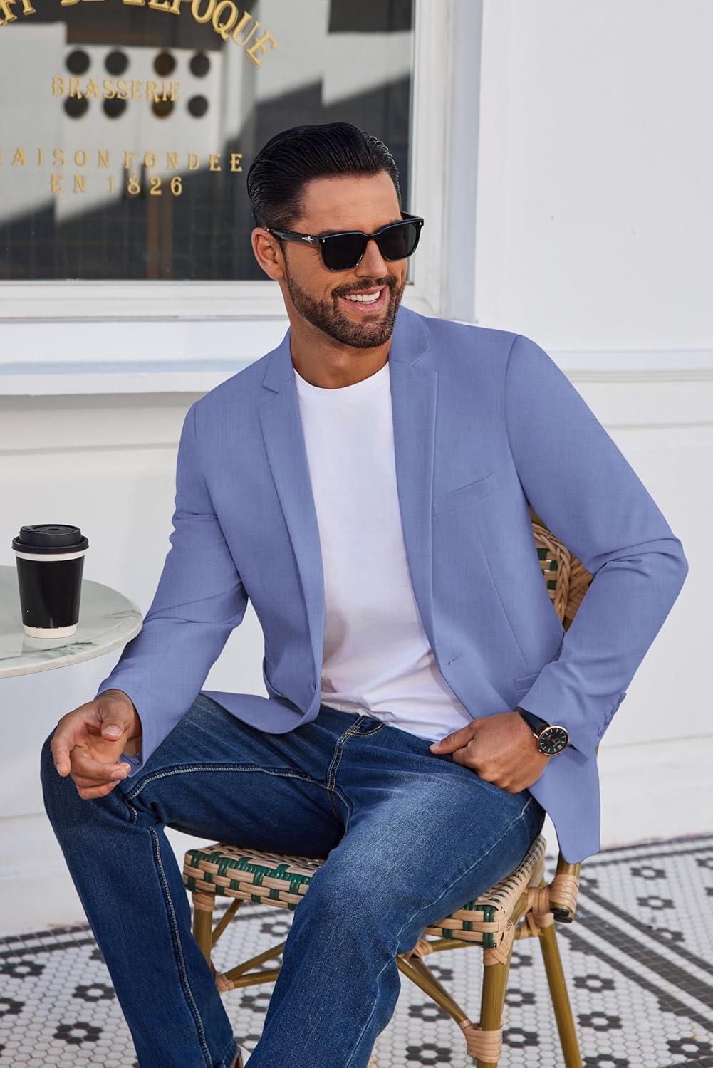 imageCOOFANDY Mens Blazer Casual Suit Jacket Slim Fit One Button Sport Coats Lightweight Sports JacketRoyal Blue