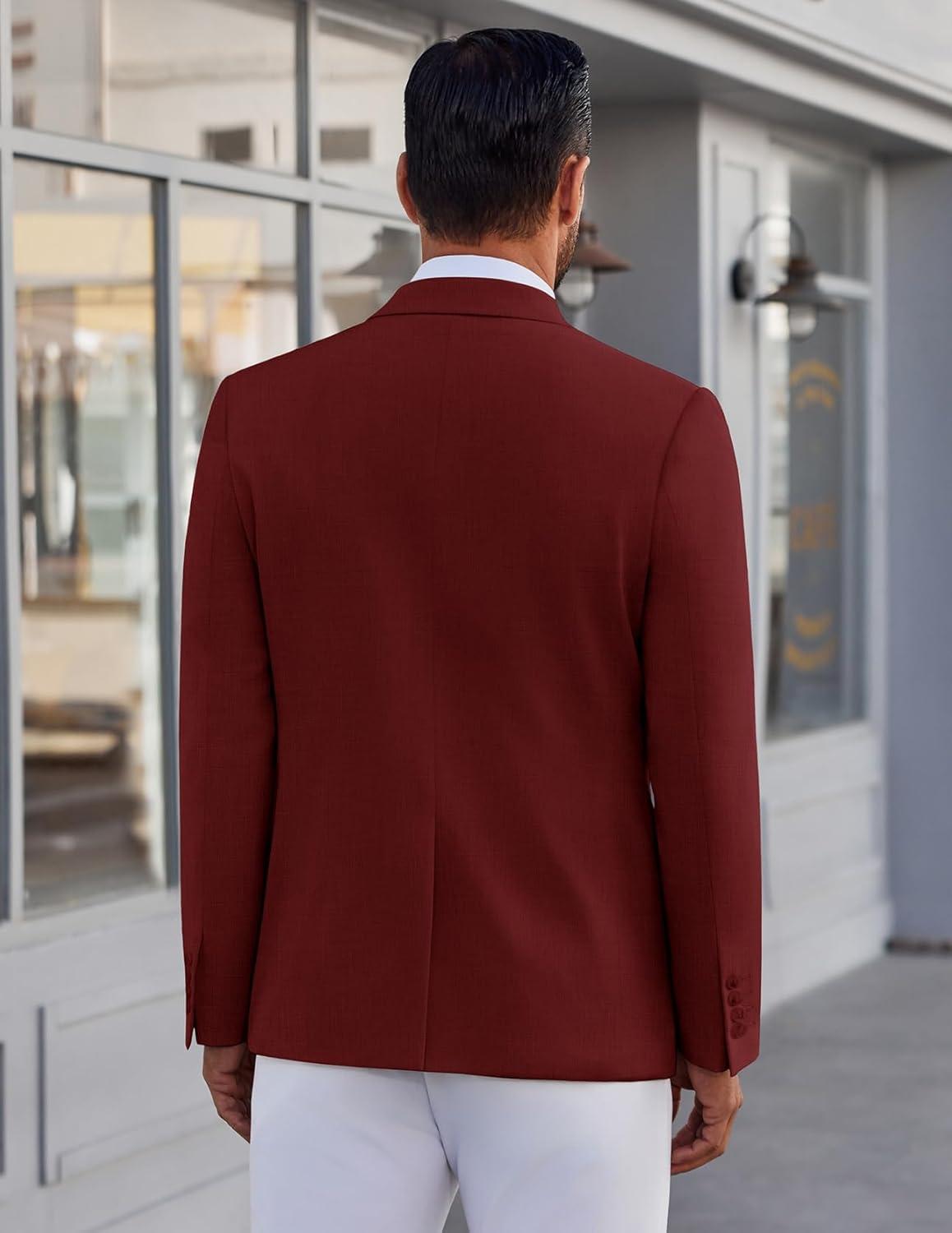 imageCOOFANDY Mens Blazer Casual Suit Jacket Slim Fit One Button Sport Coats Lightweight Sports JacketWine Red