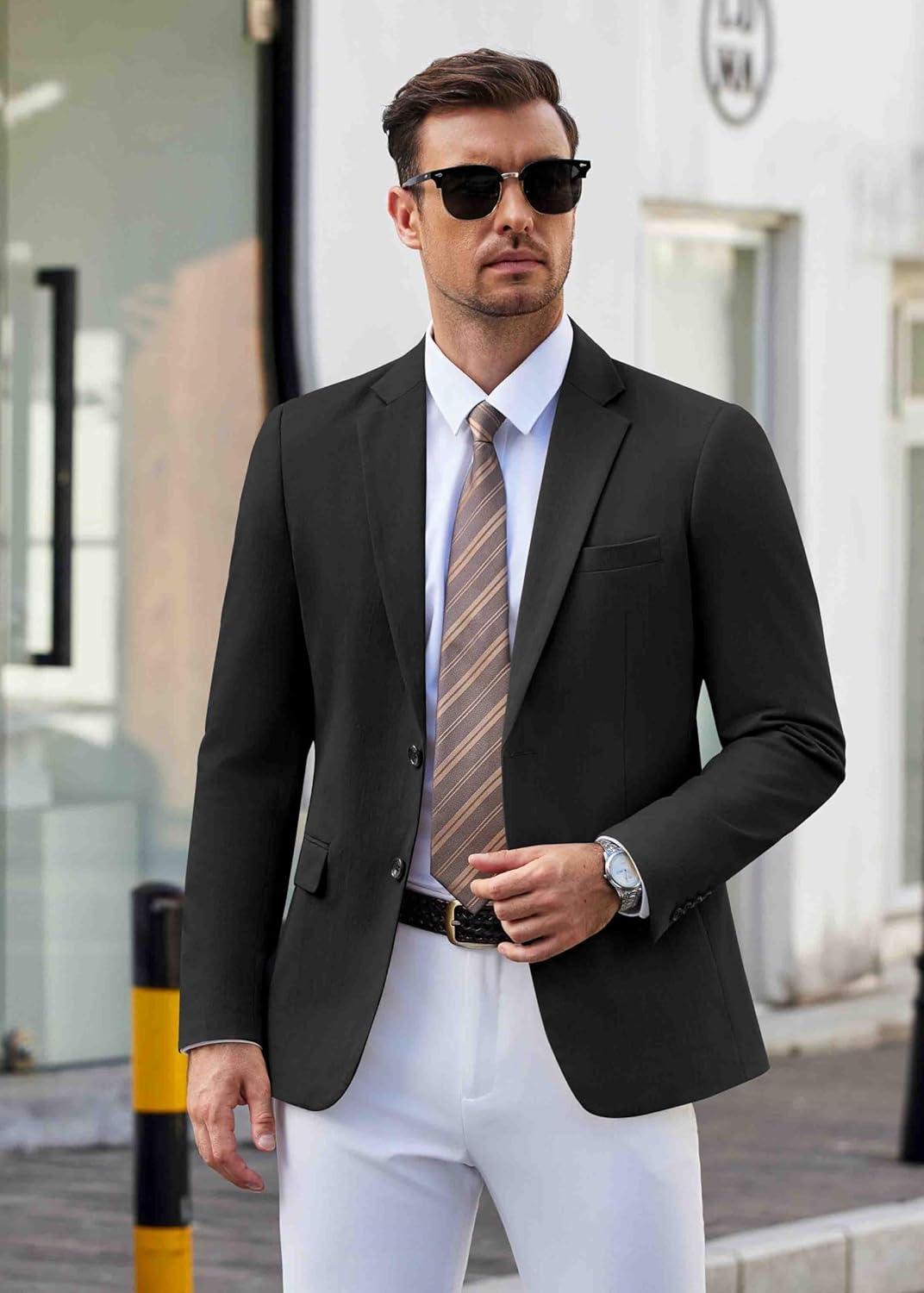 imageCOOFANDY Mens Casual Blazer Lightweight Slim Fit Suit Jacket Two Button Cotton Sport CoatsBlack