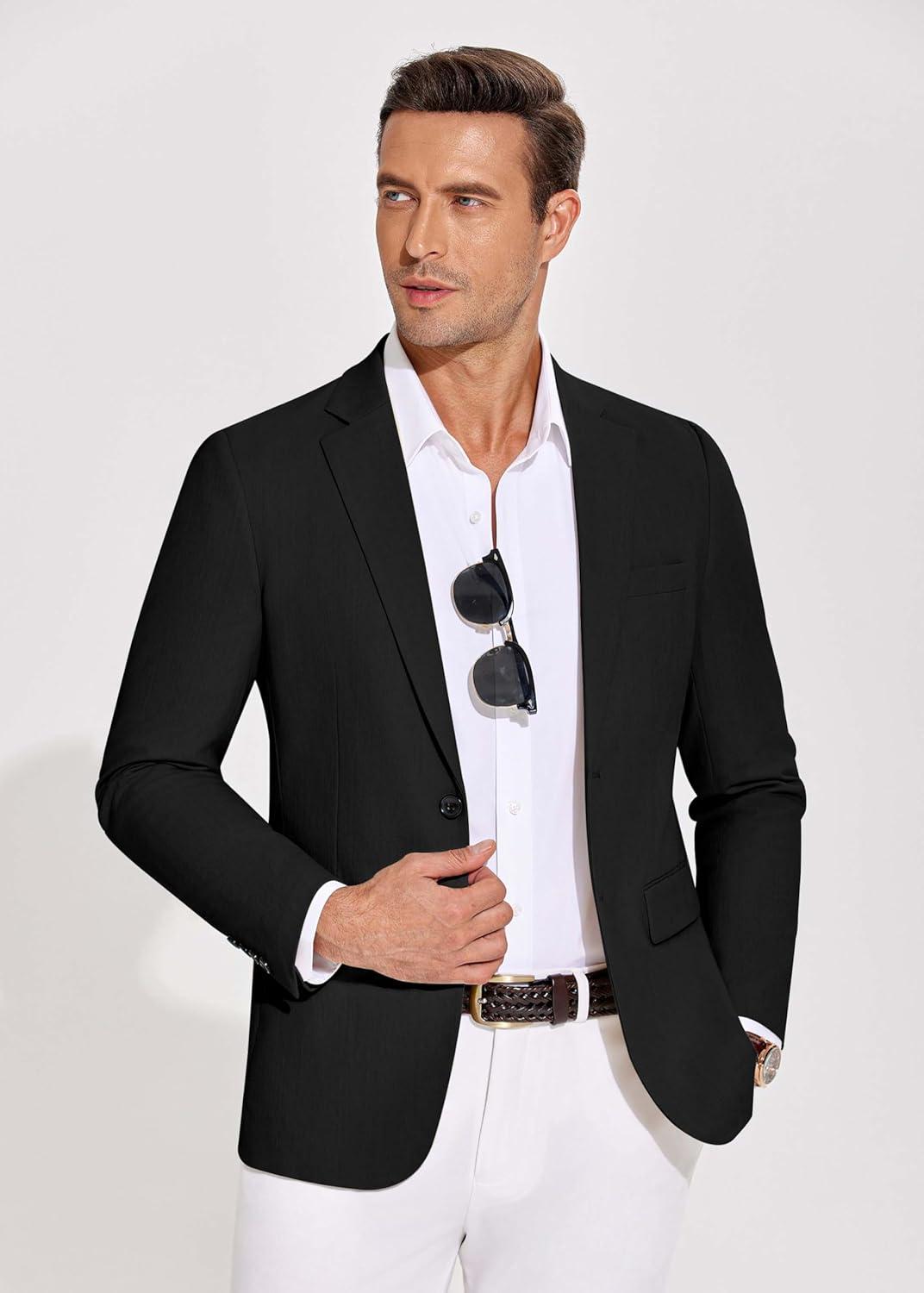imageCOOFANDY Mens Casual Blazer Lightweight Slim Fit Suit Jacket Two Button Cotton Sport CoatsBlack