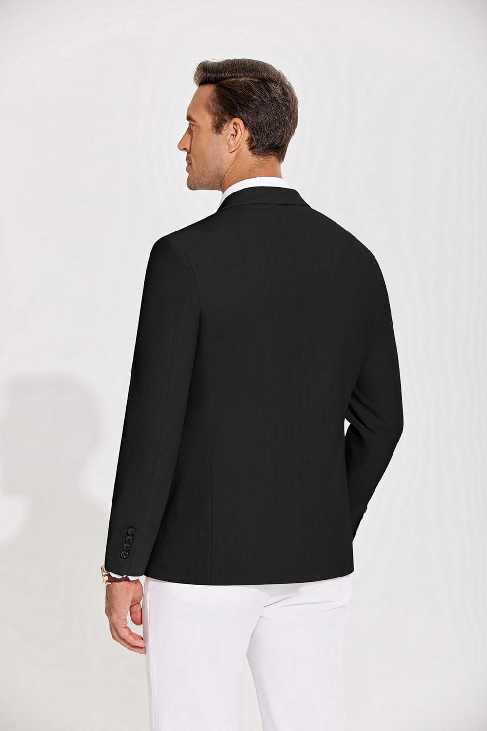 imageCOOFANDY Mens Casual Blazer Lightweight Slim Fit Suit Jacket Two Button Cotton Sport CoatsBlack