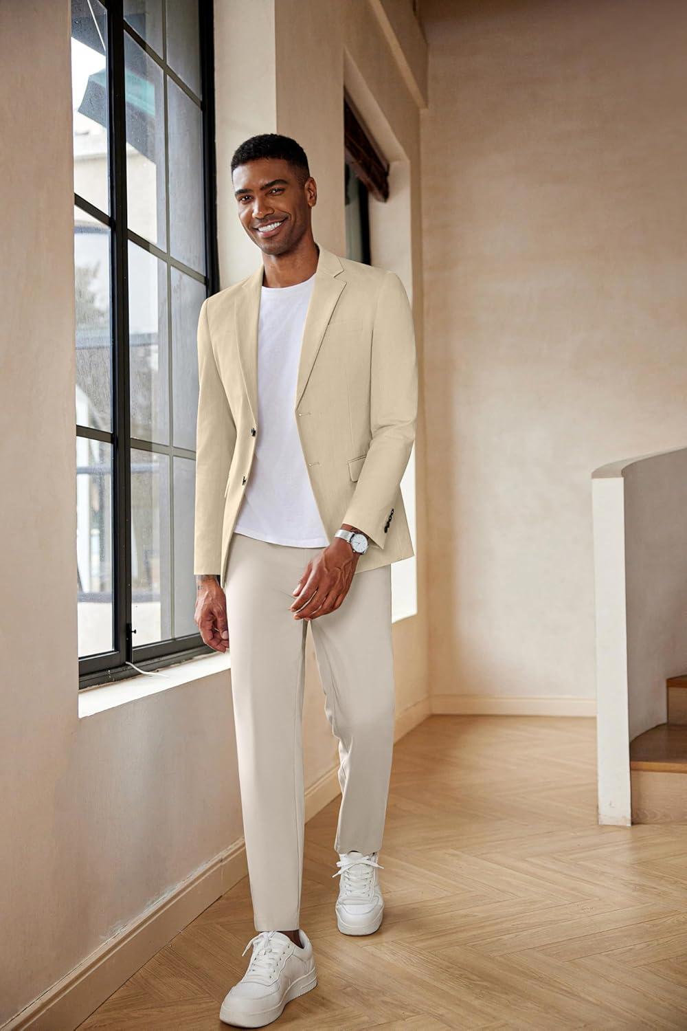 imageCOOFANDY Mens Casual Blazer Lightweight Slim Fit Suit Jacket Two Button Cotton Sport CoatsKhaki