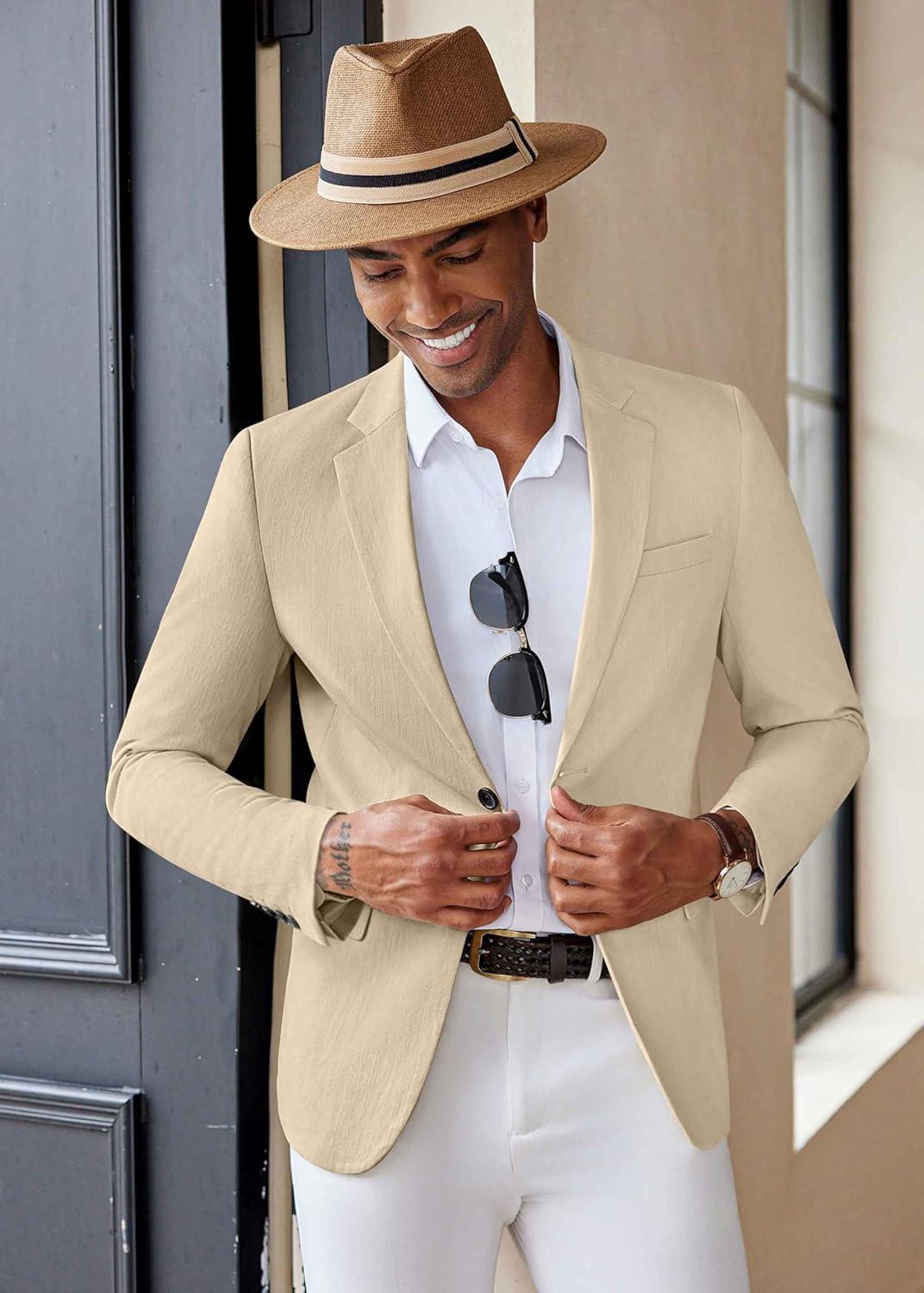 imageCOOFANDY Mens Casual Blazer Lightweight Slim Fit Suit Jacket Two Button Cotton Sport CoatsKhaki