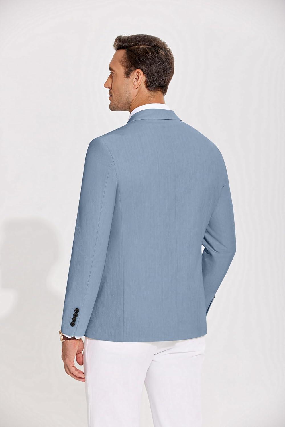 imageCOOFANDY Mens Casual Blazer Lightweight Slim Fit Suit Jacket Two Button Cotton Sport CoatsLight Blue