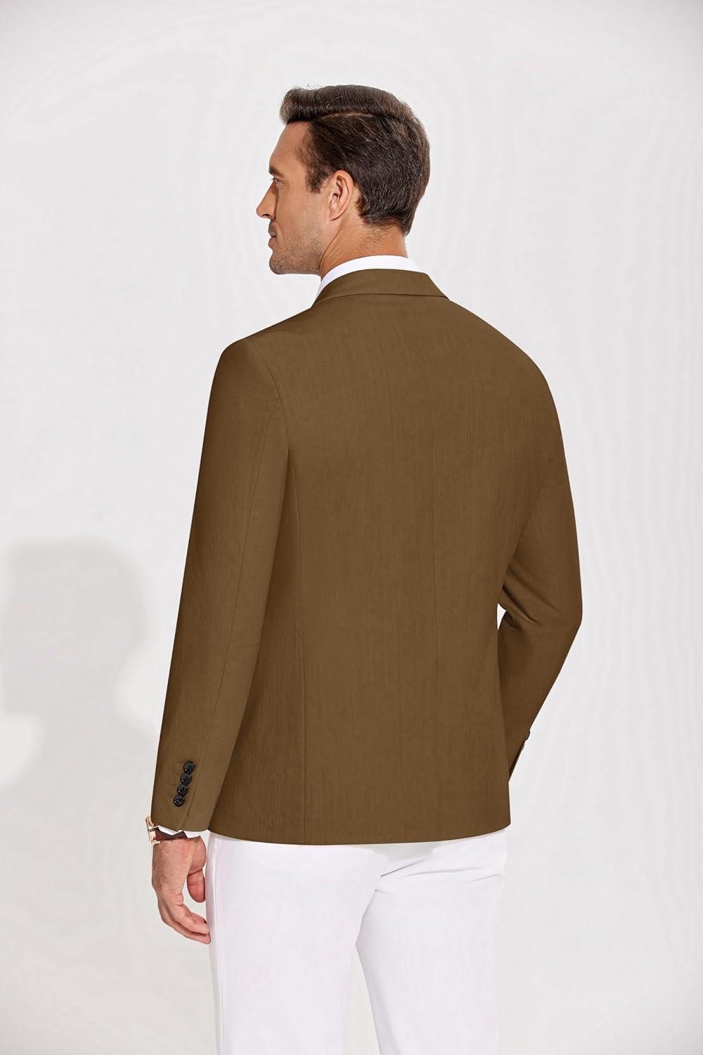 imageCOOFANDY Mens Casual Blazer Lightweight Slim Fit Suit Jacket Two Button Cotton Sport CoatsLight Brown