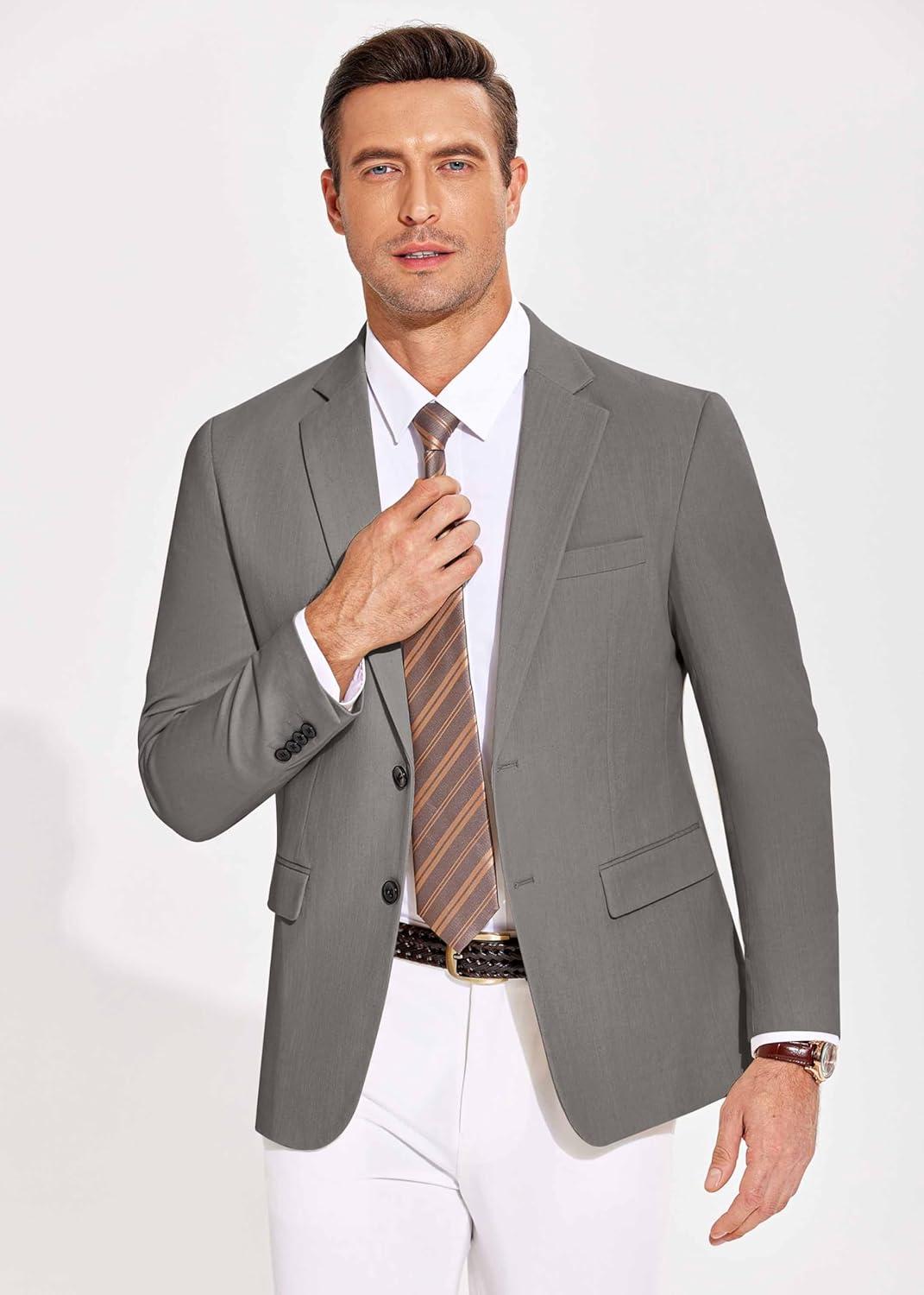 imageCOOFANDY Mens Casual Blazer Lightweight Slim Fit Suit Jacket Two Button Cotton Sport CoatsLight Grey